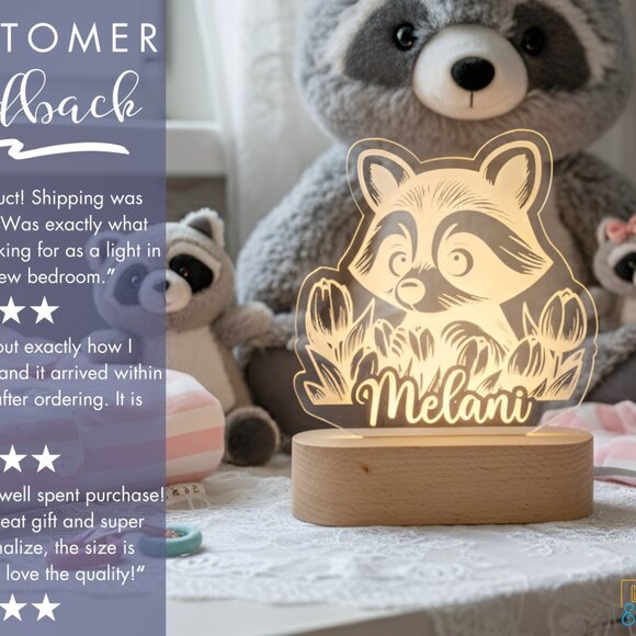 Personalized Raccoon Night Light – Custom LED Raccoon Room Decor - Picture 7 of 8